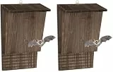 Relaxdays Fledermauskasten, großer Unterschlupf für Fledermäuse, HxBxT: 37 x 22 x 12,5 cm, Fledermaushotel, Holz, braun (Packung mit 2)