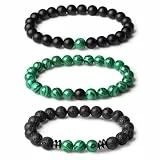 XIANNVXI Armband Herren Perlenarmband 8mm Perlen Armbänder Männer Naturstein Armband mit Malachit Lavastein Onyx Herrenarmband Set Elastische Herrenschmuck Geschenke für Papa Opa Ehemann