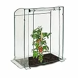 Relaxdays Tomatengewächshaus, PVC-Folie, HBT: 170 x 130 x 75 cm, begehbares Foliengewächshaus mit Tür, transparent/grün