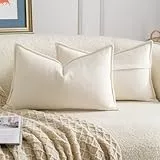 Madizz 2er Set Chenille Dekorativ Crème Kissenbezüge Weiche neutrale Wurfkissen für Sofa Boho Akzent Zierkissenbezüge für Schlafzimmer Wohnzimmer Modernes Zuhause Dekor 40x60 cm