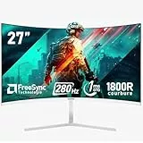 Gawfolk PC-Monitor, 27 Zoll, gebogen, 280 Hz, Gaming Computer, Monitor, 1800R, 1 m, FHD 1080p, 178 ° Weitwinkel, Ultra – dünn, Lünette, HDMI, DisplayPort, kompatibel mit Wandmontage 100 x 100 mm, Weiß