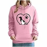 KOG Hoodie Damen Baumwolle Hoodies Katzen-Drucken Hooded Sweatshirt Casual Pullover Bekleidung 2025 Oberteile Vintage Frauen Basic Oversized Oberteil Sweatshirt mit Kapuze Rosa XXL