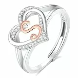 INFUSEU Damen Ring Mit Initialen, 925 Sterling Silber S Buchstabe Herz Offener Ringe Buchstabenform Initial Name Alphabet A-Z Verstellbar Personalisierter Schmuck Geschenke für Frauen Damen Mädchen