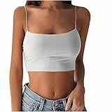 Crop Tops Damen Bauchfrei Y2K Oberteil Spaghetti Cropped Blusetops Ärmellose Lässig Sommer Kurz Weiß Frauen Tank Top Trägertop Damentop Croptops