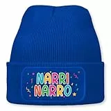 Narri Narro – lustige Wintermütze | Beanie für Damen & Herren, warm, elastisch & Unisex, Strickmütze mit Patch & Druck, perfekt für Après-Ski, Weihnachtsmarkt & Fasching, Karneval | Blau