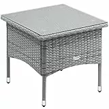 Casaria® Beistelltisch Polyrattan Grau 50x50cm Wetterfest Höhenverstellbar Outdoor Glasplatte 80kg Belastbarkeit Garten Balkon Terrasse Lounge Tisch