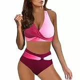Ashleyzj Bikini Damen Set Zweiteiliger Sexy Badeanzug V Ausschnitt überkreuztes Bauchweg Bademode Blumenmuster Bikinis High Waist Bademoden Bauchkontrolle Bikini Sets Swimwear Badebekleidung