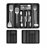 AiQInu Besteckkasten für Schubladen, Schubladen Organizer Küche Erweiterbarer Utensilienhalter, Besteckkasten Erweiterbarer für Löffel, Gabeln, Messer, Groß, Schwarz, 50x36x5.3cm