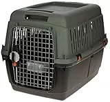 KERBL Box de transport Eco - Gris vert / noir (dimensions 70 x 50 x 51,5 cm, poids de transport 8 - 25 kg, porte métallique, en plastique recyclé avec écuelle d'eau) 80562