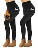 Missluck 2er Pack Thermoleggings Damen Winter Mit Taschen, High Waist Thermohose Gefüttert Fleece Thermounterwäsche Für Sport Gym(Schwarz/Schwarz,S/M)