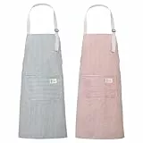 Livdouyu 2 Stück Gestreift Küchenschürzen Damen Verstellbare Schürze mit Tasche Arbeitsschürze Gartenschürze Backschürze Latzschürze für Küche Kochen Backen Gärtnern Malen Hausarbeiten