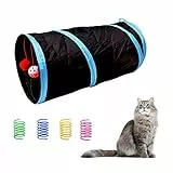 Andiker Katzenspielzeug, 5 Stück, Katzentunnel und 4 Katzenfeder-Spielzeuge, zusammenklappbares Katzenspielzeug für Innenkatzen, interaktives Geräusch, Papierkatze, niedliches Rohrspielzeug mit