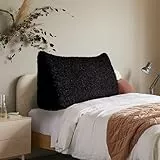 BNCKTRD Schafwollimitat Rückenkissen Lesekissen für Bett und Couch, Rückenlehne Kopfende, Dreieckiges Sofakissen Bücherkissen, Wandkissen für Bett Herbst Winter maschinenwaschbarem Schwarz 140cm