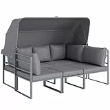 Outsunny Gartenmöbel Set wetterfest Terrassenmöbel für 5 Personen Sitzgruppe mit 2 Sessel 3er Sofa Beistelltisch Outdoor Balkonmöbel-Set mit Kissen Sonnendach Gartenlounge für Balkon Garten Grau