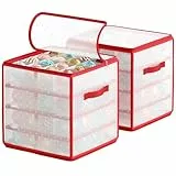 SONGMICS Aufbewahrungsbox für Weihnachtskugeln, 2er Set, Weihnachtskugeln Aufbewahrung, insgesamt 128 Fächer je 7,6 cm, herausnehmbare Tabletts, je 33,5 x 33,5 x 34 cm, kirschrot RFB029T02