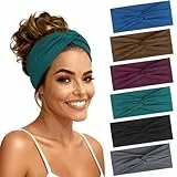 Loiluliy Haarband Damen, 6 Stück Stirnband Damen Dünn Elastische & Rutschfeste Sport Headbands für Yoga Laufen Kosmetik Workout(Schwarz Grau Braun Grün Blau Violett）