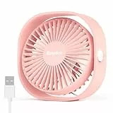 EasyAcc USB Ventilator, Mini Ventilator, Leise USB Tischventilator mit 2 Jahre Garantie, Starker Exquisit Lüfter und 3 Geschwindigkeiten, 360 Grad Drehung Desk Fan für Schreibtisch,Zuhause,Büro - Rosa
