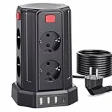 Steckdosenleiste mit 4 USB, Sameriver 8 Fach Mehrfachsteckdose Überspannungsschutz, Steckdosenleiste Steckdose mit Schalter, 3M Verlängerungskabel,Steckdosenturm Mehrfachstecker für Zuhause,Büro