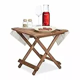Relaxdays Klapptisch aus Holz, für Wohnzimmer, Balkon & Terrasse, tragbar, stabil, Beistelltisch HBT: 50x50x50 cm, braun
