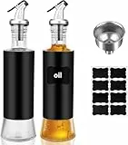 Lrocotanc 2er Set Ölflasche mit Ausgießer – Essig und Ölflaschen Set aus bleifreiem Glas, 300ml, Edelstahlhülle, auslaufsicher, inkl. Trichter und 8 Etiketten, Öl und Essig Spender
