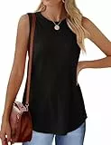 WIHOLL Tank Top Damen Schwarz Sommer Oberteile Elegant Ärmellose T Shirts Basic Shirt Rundhalsausschnitt M