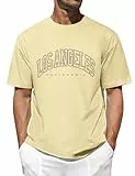 Vijamiy Herren T-Shirt Los Angeles Print Oversized 100% Baumwolle,Rundhalsausschnitt Kurzarm Sommer Top für Teenager,Weich und Bequem(Khaki,XXL)