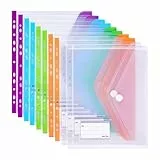 Donken Dokumententasche A4 Abheftbar, Wasserdichte Dokumentenmappe Sammelmappen mit Klettverschluss & Etikettentasche, Bunte Mappen für Dokumente Organisieren (10 Stück, Bunt & Transparent)