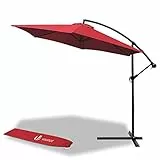 VOUNOT Ampelschirm 300 cm, Sonnenschirm mit Ständer, Kurbel, Windsicherung und Abdeckung, 360° drehbar & neigbar, Stabiler Gartenschirm für Terrasse, Balkon & Garten, Marktschirm UV-Schutz, Rot