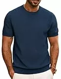 T-Shirts für Herren Kurzarm Sommer Basic T Shirts Einfarbig Casual Strick Tshirt Dunkelblau L