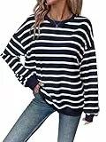 YUTILA Damen Sweatshirt Gestreift –Oversize Langarm Rundhals Pullover, Lockerer Lässig Casual Pulli Herbst und Winter