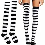 COYUN 1 Paar Unisex Kniestrümpfe, Kniestrümpfe mit Streifen, Oberschenkelhohe Socken, Overknee Strümpfe, Fingerlose Handschuhe, Hülsen-Set für Damen, Mädchen, Party, Kostüm, Halloween
