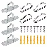 4 Stück Edelstahl-Ösenplatten + 4 Stück Karabiner-Clips, M5 Pad Auge mit 8 Schrauben und 8 Kunststoff-Expansionsrohre, Metall-Klammer-Ring-Haken zum Aufhängen an Wand und Decke, Hardware-Zubehör