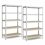 SONGMICS 2 Stück 5 Ebenen Lagerregal Bolzenlose Montage 750 kg Tragkraft 60 x 120 x 200 cm Silber GLR060E02