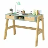 Bellabino Campo Kinderschreibtisch höhenverstellbar 56-75 cm – Schreibtisch Kinder ab 6 Jahren mit 2 Schubladen – Schülerschreibtisch mit viel Stauraum aus Massivholz Kiefer in Mintgrün