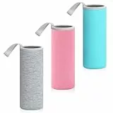 Qzakce Neopren Flaschen Schutzhülle 3 Stück Wasserflaschenhülle Tragbares Thermohülle für 550ML Trinkflaschen, Wasserflasche Thermo-Hülle Isolierte für Camping Wandern Sportarten (Rosa+Grau+Blau)