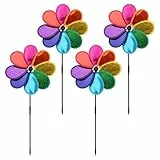 ZMDMAH 4er Set Windspiel Blume Windrad Garten 30cm Ø 71cm Höhe Bunter Windmühle Spinner für Garten Balkon & Vogelabwehr Gartendeko (Regenbogen,PVC)