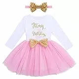 FYMNSI Baby Mädchen Kleinkind My 1st / 2nd / 3rd Birthday Langarm Tutu Kleid mit Schleife Stirnband 2pcs Kleidung Set Foto Requisiten Gr. 2 Jahre, Pink – My 2nd Birthday