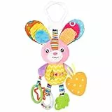 Funsland Baby Kinderwagen Spielzeug - Hängespielzeug Mit Glocke, Clip Auf Babyschale für Mädchen und Jungen - Plüsch Tier Activity Geschenk für Neugeborene 0,3,6,12 Monate,Hase