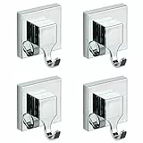 WENKO Vacuum-Loc® Haken-Set eckig, 4er Set, Befestigung ohne bohren, Handtuchhaken für Küche, Bad & den gesamten Haushalt, einfach anzubringen, 4 Kleiderhaken aus ABS-Kunststoff, 6 x 7 x 5 cm, Chrom
