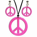 W WIDMANN MILANO Party Fashion - Hippie Schmuck Set, Peace Halskette und Ohrringe, 70er Jahre Kostüm Accessoire für Karneval
