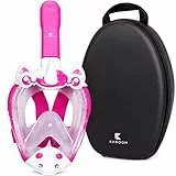 Khroom Schnorchelmaske Kinder 3-10 Jahre | TÜV geprüft & CO2 sicher | Vollgesichtsmaske/Tauchmaske Kinder ganzes Gesicht | Tauchermaske mit Soft-Case (Einhorn Pink+Case)