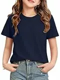 HOTIAN Mädchen T-Shirts Sommer Rundhals Baumwolle Kurzarm Tops Einfarbige Casual Sport Kurzarm Oberteil Tees