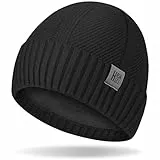 HASAGEI Mütze Herren Damen Thermo Strickmütze Winter Beanie Mütze mit Fleece Warmfutter Wintermütze Modern Weich Elastisch Fleece Mütze für Outdoor Sport Shoppen Dating Laufen Skifahren (Schwarz)