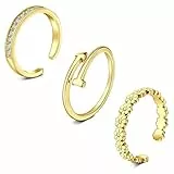 WillTen 3Pcs Gold Toe Ring Edelstahl einstellbar Bend Open Toe Ring, Plain Thin CZ Toe Finger Tail Ring Sommer Strand Fuß Schmuck Set für Frauen Männer
