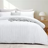Tifschlaf Bettwäsche-Set für Doppelbett, weiches Mikrofaser-Satin, gestreift, Weiß