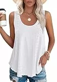 Aokosor Tops Damen Sommer Tank Top Ärmellose Oberteile Sommermode Locker Shirt Weiß XL