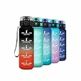 Trinkflasche 500ml, Wasserflasche Kohlensäure Geeignet, Sport Trinkflasche mit Zeitmarkierung, Auslaufsicher Wasserflasche mit filter, Einhandöffnung, Perfekt für Camping, Kinder, Büro, Laufen