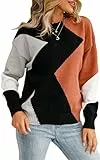 ASOMI Strickpullover Damen Gestreift Kariert: Elegant Rollkragen Pullover Winterpullover Warm Herbst Strickpulli Lässig Rundhals Farbblock Pulli Langarm Mode Übergangspullover 12Braun M