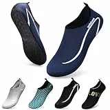 WateLves Wasserschuhe Badeschuhe Damen Herren Aquaschuhe Strandschuhe Schnell Trocknend Slip on Breathable Surfschuhe Unisex Schwimmschuhe für Beach Pool Surfen Yoga Linie Dunkelblaue 42/43
