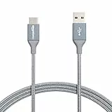 Amazon Basics Schnellladekabel, USB-C auf USB-A-2.0, mit Nylongeflecht umwickelt, 480 MBit/s, USB-IF-zertifiziert, für Apple iPhone 16/15, iPad, Samsung Galaxy, Tablets, Laptops, 1.8 m, dunkelgrau